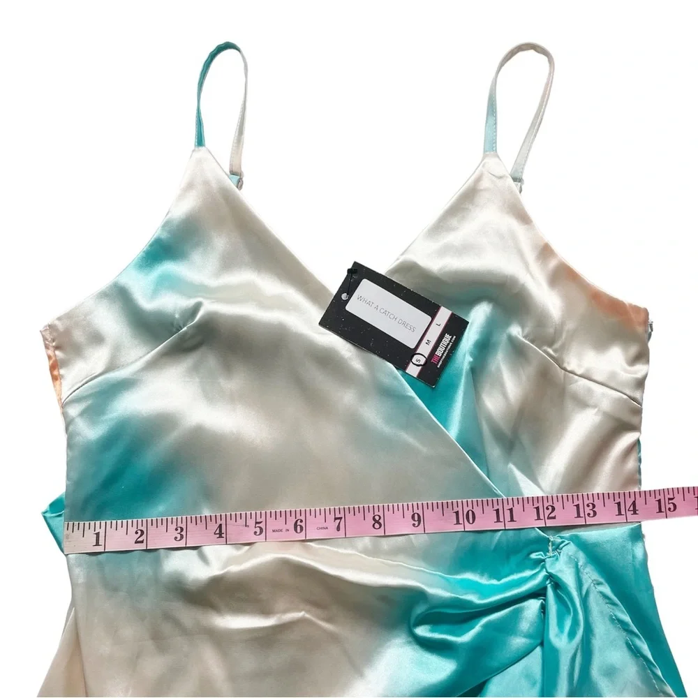 Onëleven NWT Water Color Wrap Mini Dress in Cream/Turquoise/Orange Size Small